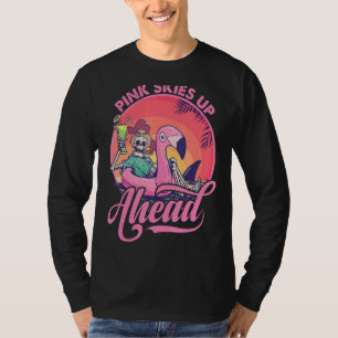Camiseta Céu Rosa À Frente De Skeleton Flamingo Beach 2