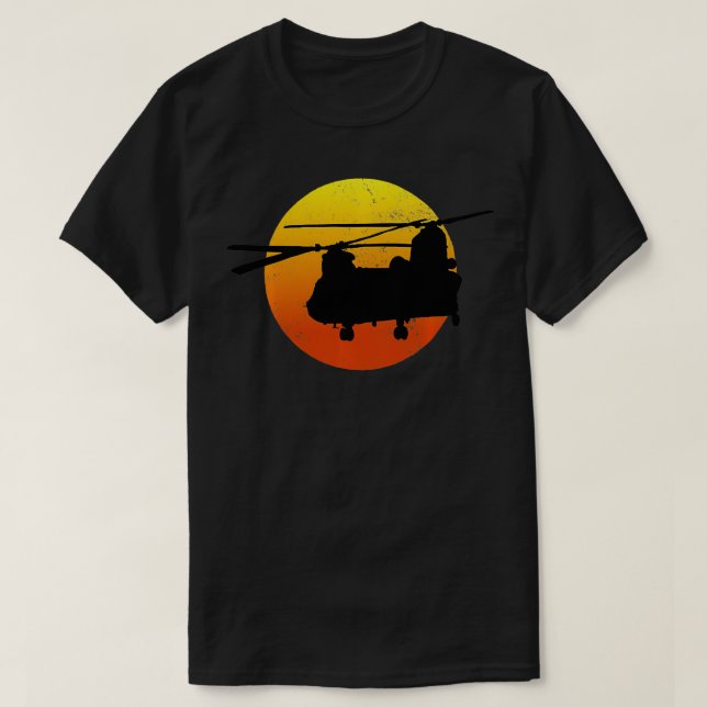 Camiseta CH47 Chinook Silhouette Sunset Military Helicopter (Frente do Design)