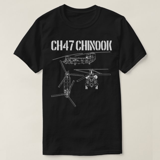 Camiseta CH47 Helicóptero Militar Esquemático Chinook CH-47 (Frente do Design)