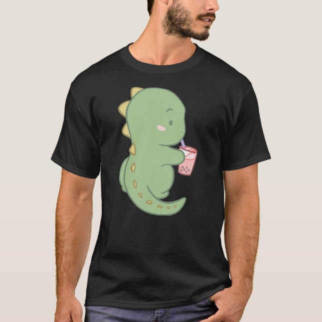 Camiseta Chá Boba Fofo de Dinossauro Kawaii Anime Japonês N (Frente)