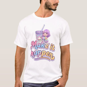 Camiseta Chá Boba Mágico Garotinha Chibi - "Faça Acontecer"