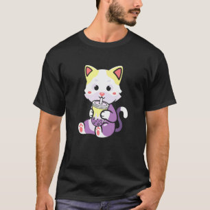Camiseta Chá Boba Neko Gato LGBTQ Não Binário Orgulho Não B