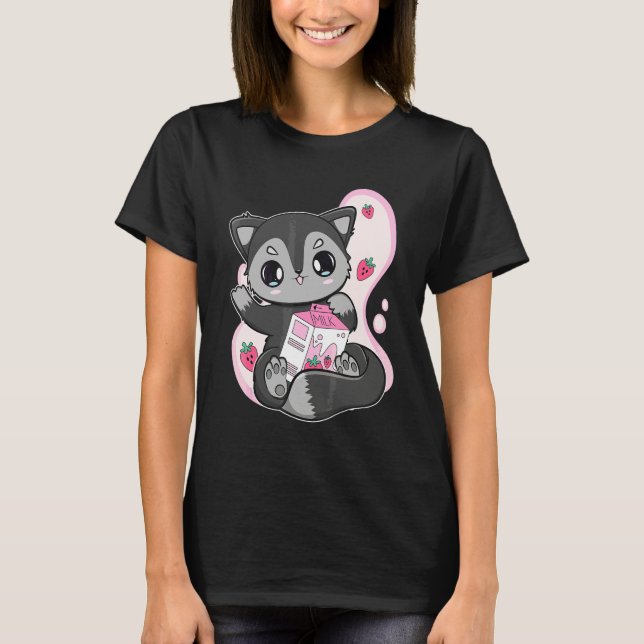 Camiseta Chá Bubble De Leite De Morango Black Fox Para Boba (Frente)
