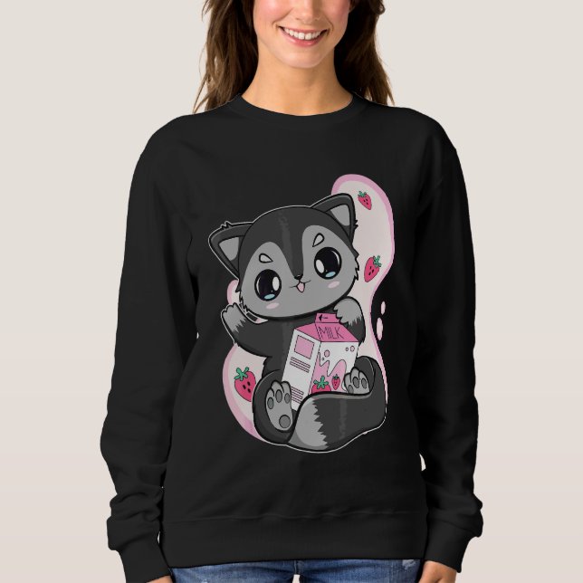 Camiseta Chá Bubble De Leite De Morango Black Fox Para Boba (Frente)