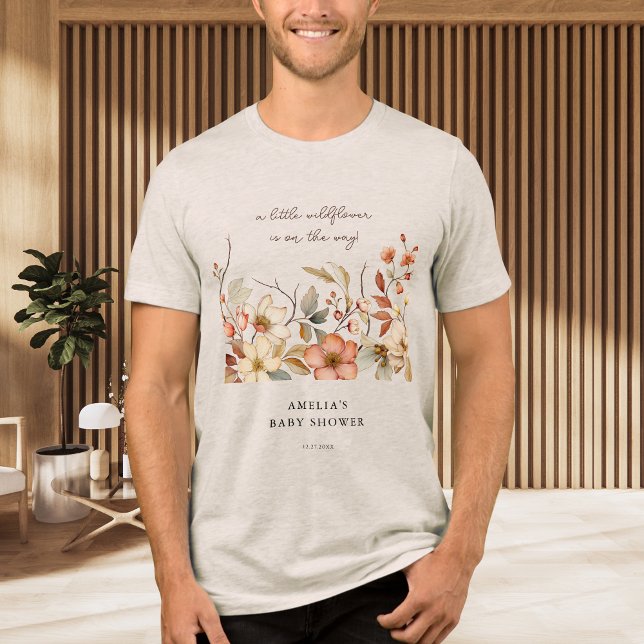 Camiseta Chá de Bebê Aquarela de Flores Silvestres Rústicas (Criador carregado)
