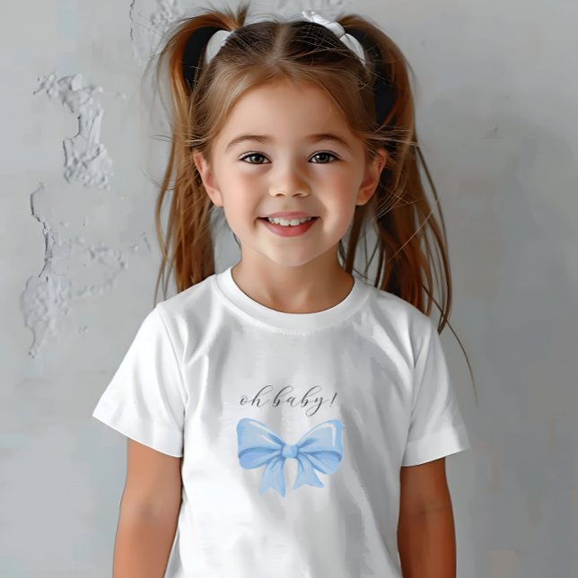 Camiseta Chá de Bebê Arco de Aquarela Azul Desbotado (Dusty Blue Watercolor Bow Baby Shower Baby T-Shirt)