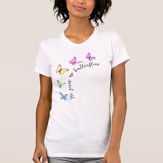 Camiseta Chá de Bebê Casamento Ele Me Dá Borboletas (Frente)