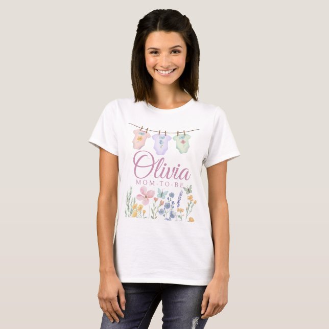 Camiseta Chá de Bebê da Mamãe Flor Silvestre (Frente Completa)