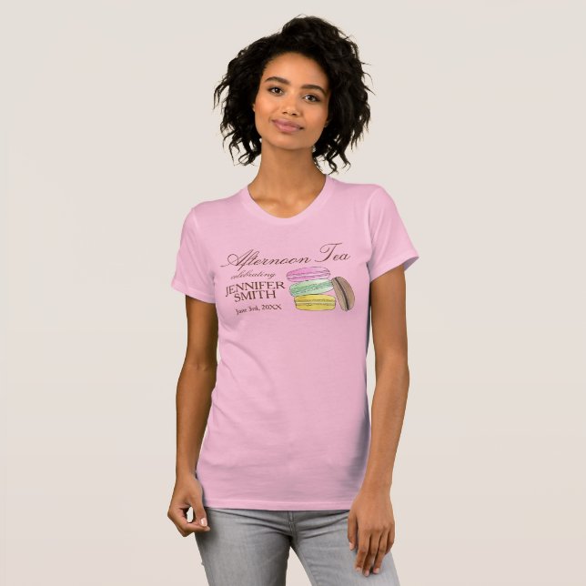 Camiseta Chá de Bebê de Macarons Frenh Festa de Chá da Tard (Frente Completa)