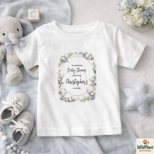 Camiseta Chá de Bebê em Aquarela de Elefante para Menino – 