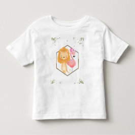 Camiseta Chá de Bebê Flamingo & Leão Aquarela Tropical