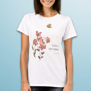 Camiseta Chá de Bebê Floral Borboleta Rosa Fofo 