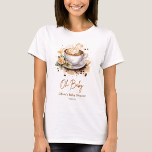 Camiseta Chá de Bebê Floral Café Marrom Oh Baby Mamãe Está 