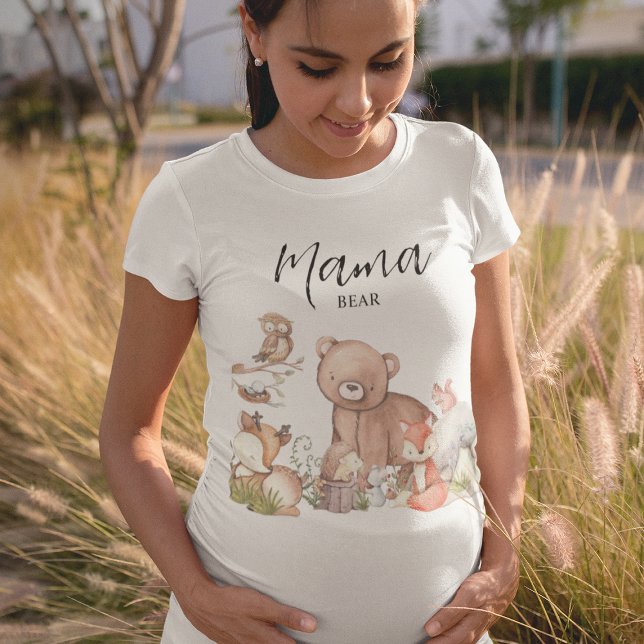 Camiseta Chá de Bebê Floresta Adocicada Urso Mamãe (Criador carregado)