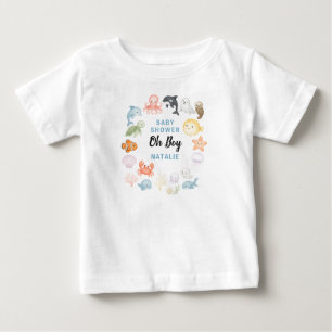 Camiseta Chá de Bebê Fofinho de Animais do Mar sob o Oceano