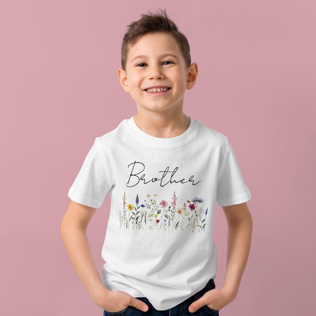 Camiseta Chá de Bebê Irmão Campo de Flores Silvestres Elega (Criador carregado)