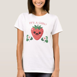 Camiseta Chá de Bebê Kawai Morango Mamãe Para Ser É Menina