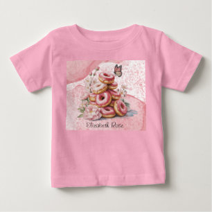 Camiseta Chá de Bebê Menina Borboleta Floral e Donuts Rosa