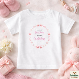 Camiseta Chá de Bebê Menina com Laço Rosa – Festa Divertida