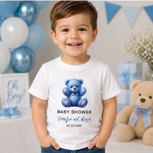 Camiseta Chá de Bebê Menino Vintage Urso de Pelúcia Azul Fo