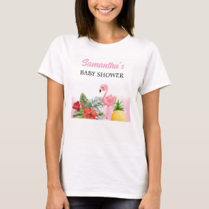 Camiseta Chá de Bebê Rosa Flamingo Tropical