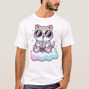 Camiseta Chá de Bebendo de Gato Chubby - Chá - Kawaii T-Shi