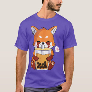 Camiseta Chá de Bebendo de Panda Vermelha