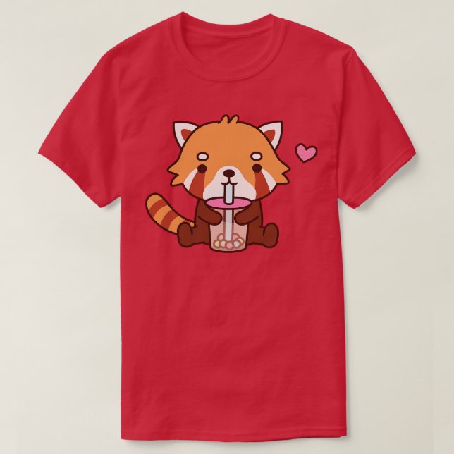 Camiseta Chá de Bebendo de Panda Vermelha (Frente do Design)