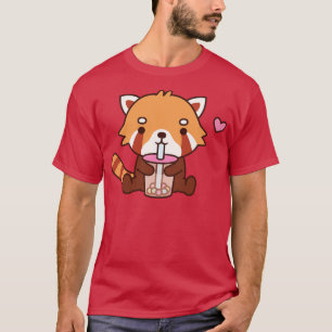 Camiseta Chá de Bebendo de Panda Vermelha