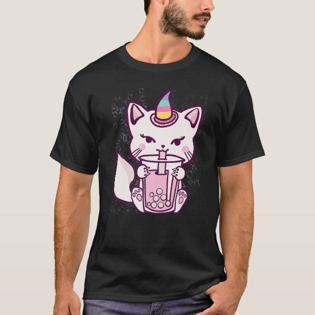 Camiseta Chá de Bebendo de Unicórnio Bonito (Frente)