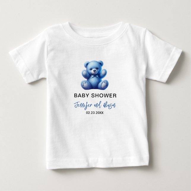 Camiseta Chá de Bebezinho do Urso Cinzento Azul (Frente)