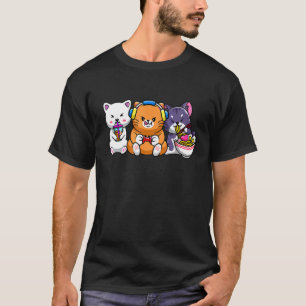 Camiseta Chá de Boba Chá de Bolha Jogos Gamer Ramen Gatos