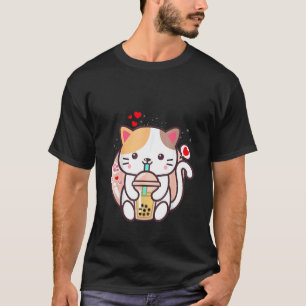 Camiseta Chá de Boba de Gato Bubble Tea   Garota Neko Japon
