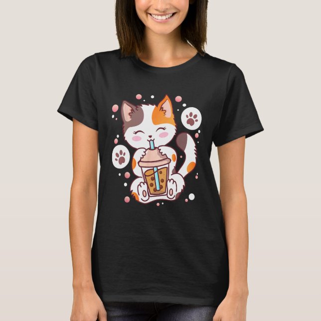 Camiseta Chá de Boba de Gato Bubble Tea Neko (Frente)