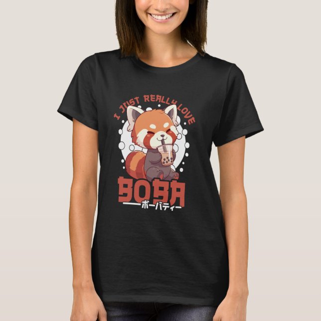 Camiseta Chá de Boba Panda Vermelho Kawaii Chá de Bolha Pan (Frente)