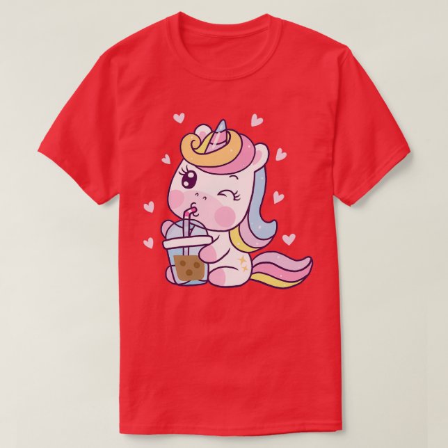 Camiseta Chá de bolha de Bebendo do Unicórnio (Frente do Design)