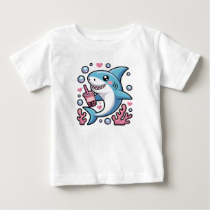 Camiseta Chá de bolha rosa-rosada, azul-branca, Kawaii