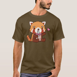 Camiseta Chá De Bolha Vermelho Bonito Panda Adora