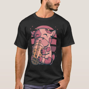 Camiseta Chá de Bolhas Boba Vacas Pôr do Sol Rosa