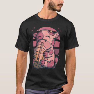 Camiseta Chá de Bolhas Boba Vacas Pôr do Sol Rosa