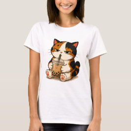 Camiseta Chá de Bolhas de Gato Calico Mal-Humorado 