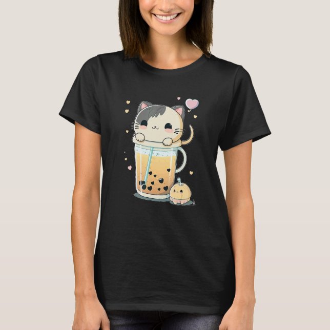 Camiseta Chá de Bolhas de Gato Kitty Boba Tea (Frente)