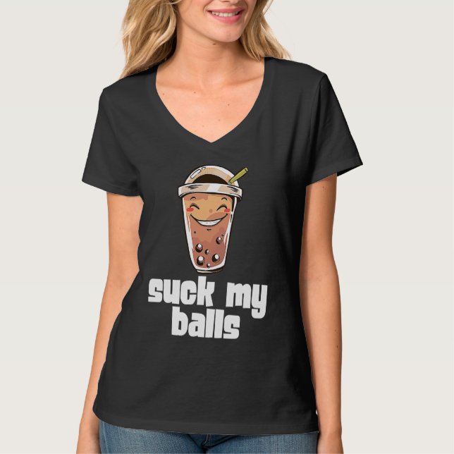 Camiseta Chá de Bolhas Suck My Balls Boba Pérola de Tapioca (Frente)