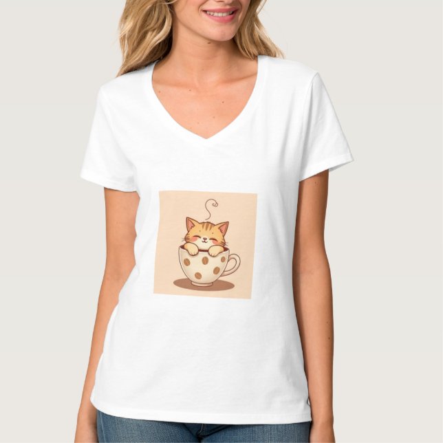 Camiseta Chá de café com chá de gato (Frente)
