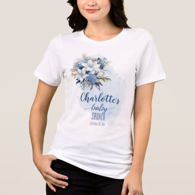 Camiseta Chá de fraldas azul Elegante de inverno Floral Boy (Frente)