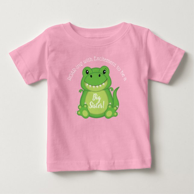 Camiseta Chá de fraldas de dinossauro T-Rex, garota rosa (Frente)