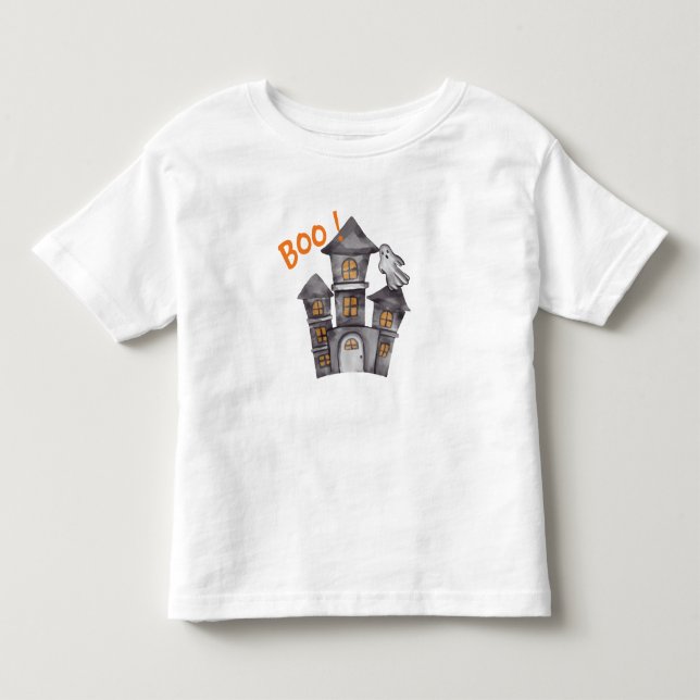 Camiseta Chá de fraldas de Halloween da Casa Fantasma (Frente)