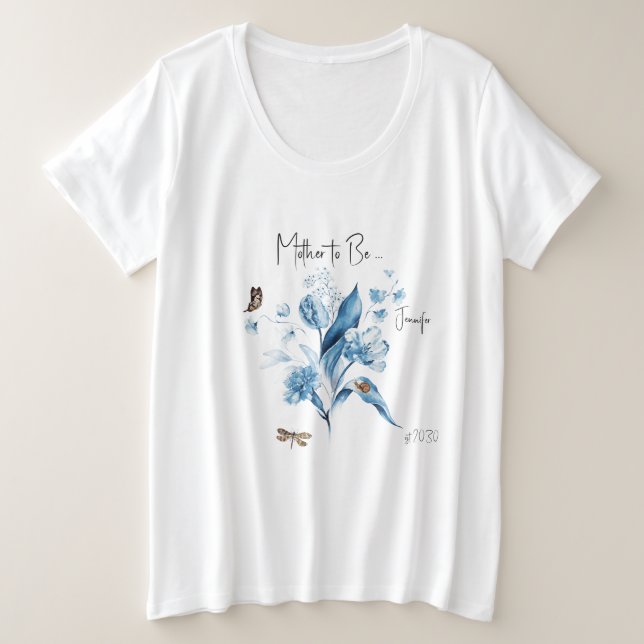 Camiseta Chá de fraldas de Menino da Mãe a Ser Azul (Frente do Design)