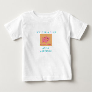 Camiseta Chá de fraldas de Tema Menino de Pássaro Rosa Boni