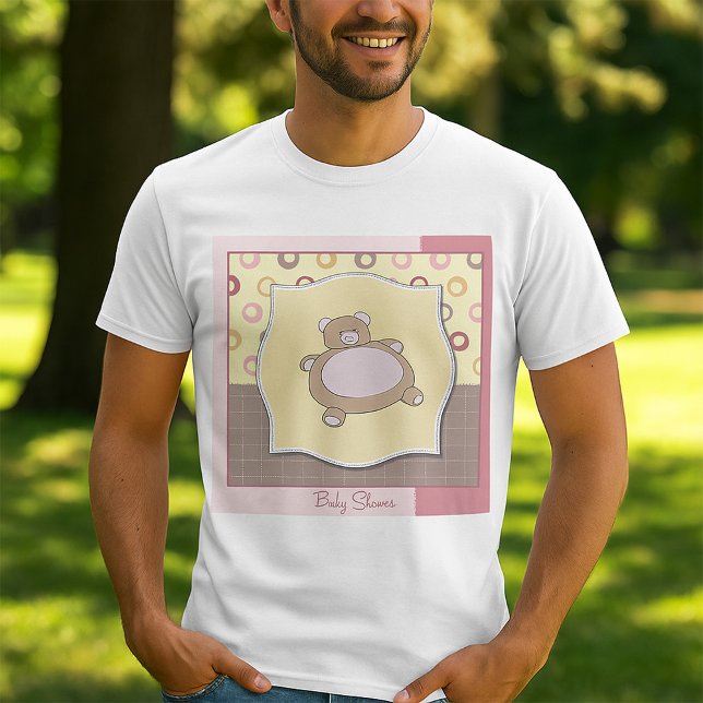 Camiseta Chá de fraldas do Urso de Teddy com Círculos Retro (Criador carregado)